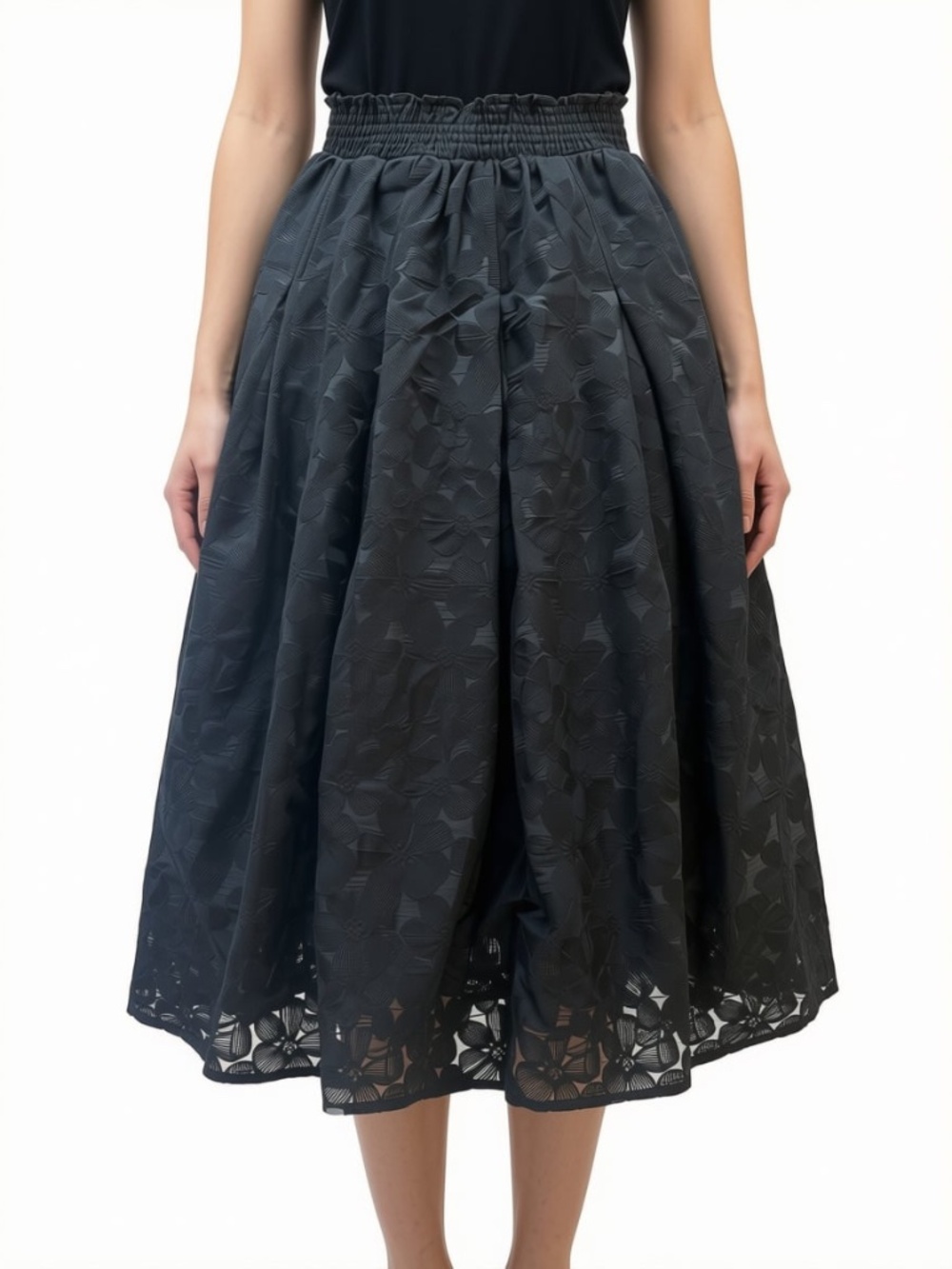 BURU Women's Black Floral Lined Pull On Skirt Size XL NWT